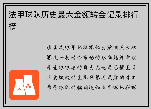 法甲球队历史最大金额转会记录排行榜